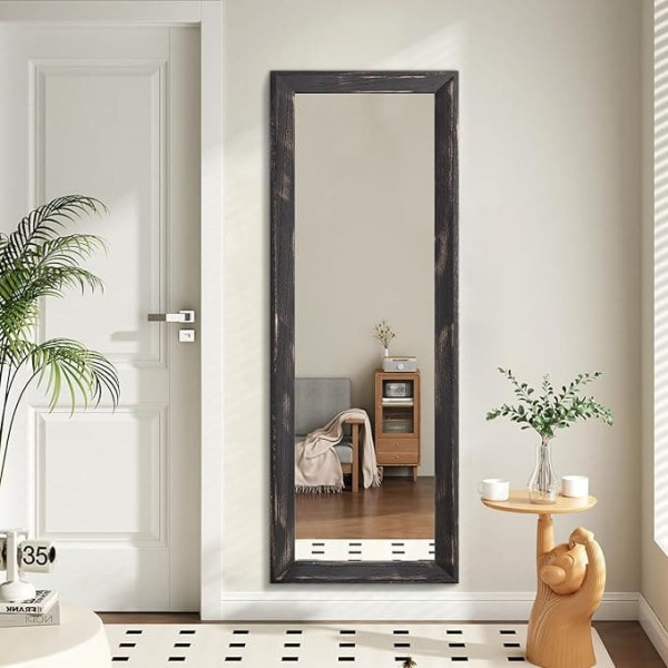 AAZZKANG Wooden Frame Mirror Full Length Retro Large Hanging Mirror 110 x 35 cm for Bedroom Living Room Bathroom Dressing Room Hallway