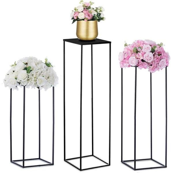 Nuptio Black Vase Wedding Centrepieces Pack of 3 Tall Plant Standing Flower Vases Metal Display Table Stand Geometric Centrepieces for Home Birthday Decorations (60 cm / 80 cm / 100 cm)