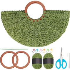 INFUNLY Crescent Style DIY Crochet Set Carry Bags for Beginners Adults Green Crochet Set with Video Instructions Crochet Bags Starter Kit with Wooden Handle Crochet Handbag Set for Women DIY Set Gifts
