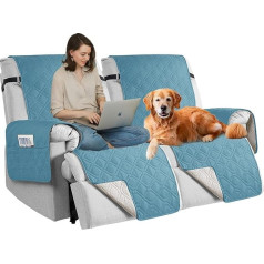100% Waterproof Deck Chair Cover with Pockets Elastic Band Non-Slip Recliner Covers 1 Seater Anti-fouling Cover for Kids Dogs Pets Grey Blue 2 Seater