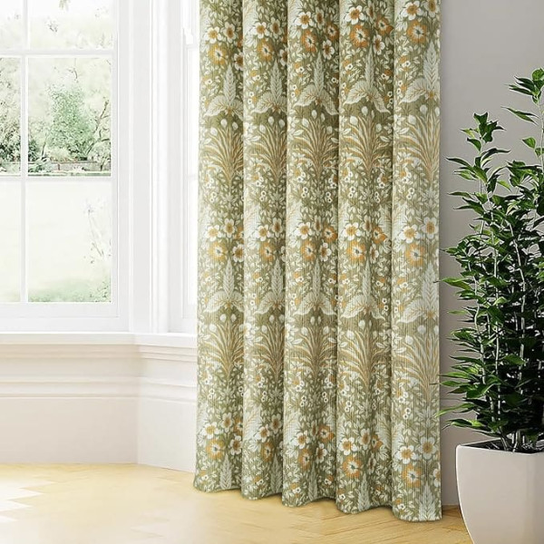 always4u 100% Green Blackout Curtains Jungle Forest Thermal Saving Velvet Stripe Floral Curtains for Living Room Bedroom Morris Curtains Green 46x54 Inch