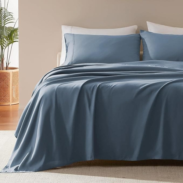 SLEEP ZONE 4 Piece Bedding Set - Double Brushed Microfiber, Wrinkle Resistant, Fade Resistant, Easy Care Bedspread Set, with Nanotex Moisture Wicking Technology (Flint Blue, Queen)