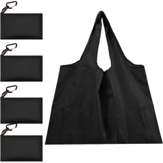 Pack of 4 Shopping Bags, Foldable Shopping Bags with Handle, Oxford Fabric Bag, 53 x 40 cm, Large Fabric Carry Bag, Washable Shopping Bag with Carabiner for Shopping