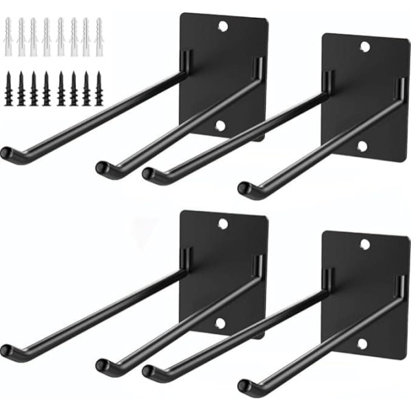 Wall Mount Garage Hooks for Garden Tools, Chairs, Hoses, Bulk Items, Ropes, Hovels, Rakes, Brooms, Mops, Spades etc. Space Saving Storage Solution (Pack of 4)