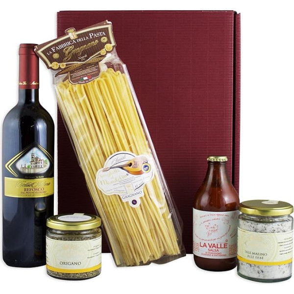 Napoli Italian Connoisseur Gift Set with Red Wine, Pasta and Best Italian Delicatessen