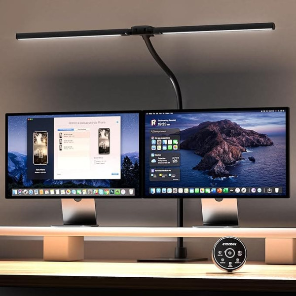 Desk Lamp, Double Head Desk Lamp, 24 W 80 cm Daylight Lamp Desk with Remote Control, Dimmable Monitor Lamp, Office Table Lamp, Eye Protection Screen Lamp