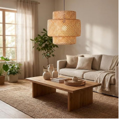 Barcelona Onna LED Pendant Light Made of Natural Rattan, Diameter 40 cm, Handmade Boho Style Pendant Light with E27 Socket up to 60 W, 3 Cable Options, Warm Light for Living Room and Dining Room