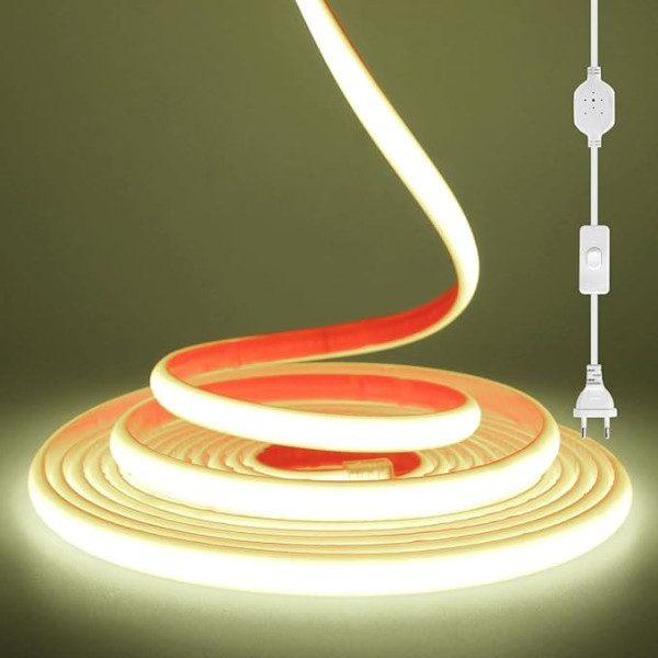 KISUFU COB LED Strip 220 V, IP67 Waterproof Double-sided Tape 50 cm Cuttable Flexible 288 LEDs/m LED Neon Strip Lights for Home Bedroom, Ceiling, Outdoor Decoration