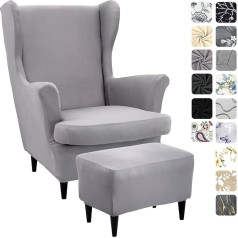 Alishomtll 3-Piece Wing Chair Cover with Ottoman Protective Cover Stretch Armchair Throws Elastic Armchair Cover Strandmon Tiger Chair Cover with Armrest High Backrest Universal (Light Grey)