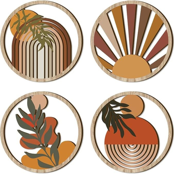 TOARTi Pack of 4 Boho Wall Decoration Orange Boho Wall Decoration Modern Wall Decoration Living Room 3D Round Vintage Wall Decoration for Farmhouse Hallway Bedroom Children's Room Outdoor 29 x 29 cm