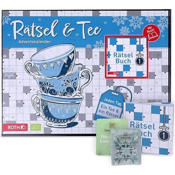 ROTH Puzzle Advent Calendar 2025 - 24 Exciting Puzzles with Organic Tea Bags for Every Day - Advent Calendar for Adults with Puzzle Book, Sustainable Tea Enjoyment, Relaxation & Creative Advent Season