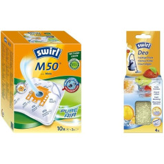 Swirl M 50 MicroPor Plus Vacuum Cleaner Bags for Miele Vacuum Cleaners, Anti-Allergen Filter, Permanently High Suction Power, Pack of 10 Including 2 Filters and Deodorant Granules Fruity Freshness