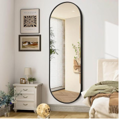 JJUUYOU Long Oval Full Body Mirror with Unique Metal Frame Mirror 120x60cm Large Explosion Proof Hanging Mirror for Wall Living Room Decorative Makeup Mirror for Bathroom