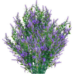Künstliche Lavendelstiele, UV-beständig, künstliche botanische Arrangements für Innen- und Außenbereich, Kunststoff, grüne Blumensträuße (Lavendel), 12 Stück