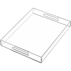 Clear Serving Tray, 30x40cm Leakproof Acrylic Decorative Tray Organizer for Ottoman Coffee Table Countertop with Handles