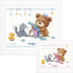 Vervaco Counted Cross Stitch Kit Bear & Present, Cotton, Multicoloured, 29 x 23 x 0,3 cm