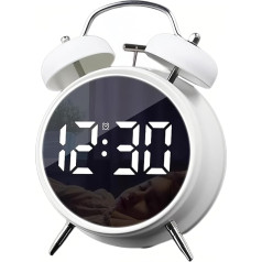 Maxspace Digital Alarm Clock, LED Double Bell Alarm Clock with Large Digits Display, USB Rechargeable Battery Operated, Alarm Clock Loud for Deep Sleepers, Children, Seniors (White)