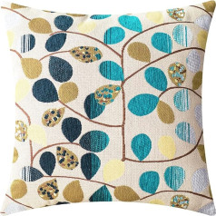 CaliTime Cushion Covers Cushion Cover Throw Cushion Cover for Couch Sofa Home Decoration Luxury Chenille Cute Leaves Both Sides 50 cm x 50 cm Ecru Teal Grey