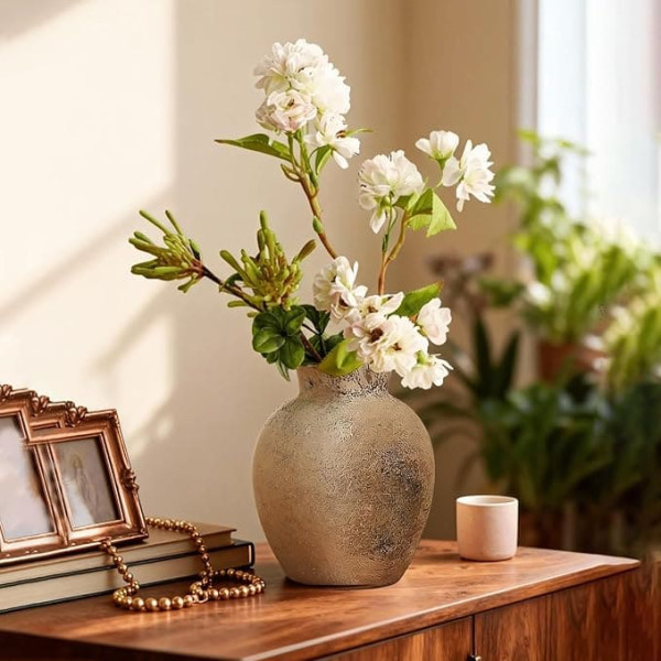 Ceramic Vase 6 Inch - Antique Flower Vase Terracotta Boho Decorative Vases for Living Room Table Shelf Mantle Decoration Farmhouse Entryway Wedding