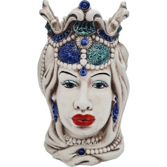 sicilia bedda - Caltagirone Ceramic Sicilian Moro Heads - Completely Handmade - Height 18cm (Blue Lady)