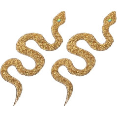 2 Stück Goldene Schlangen Aufnäher mit Strass Schlangenförmige Bügelapplikationen aus Kunststoff und Stoff Selbstgemacht Kleidung Schuhe Hüte und Taschen Verzierung