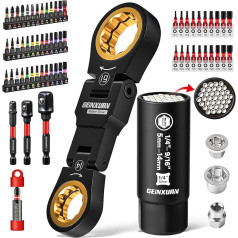 68 Pcs Ratchet Set 180° Flexible Head Ratchet Wrench for Tight Spaces, Includes Double Socket Wrench, Universal Socket, Screwdriver Bits, Bit Holder & Adapter for Car Repair