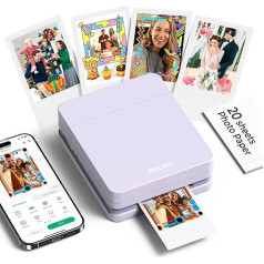 Nelko Photo Printer PP01 Colour Portable Mini Photo Printer for Smartphone with 20 Photo Paper, Inkjet Sticker Printer, Sticky Back Photos for iOS & Android, Smart AI App, Purple