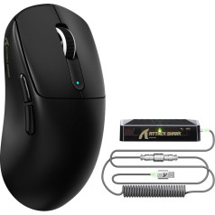 ATTACK SHARK V5 8KHz Wireless Gaming Mouse, 53G Super Light, PixArt PAW3950MAX Sensor, Nordic 52840 MCU, BT/2.4G/USB-C Mice with Spiral Cable, 42KDPI, Ice Feel Coating, Ideal for Large Hands, Black