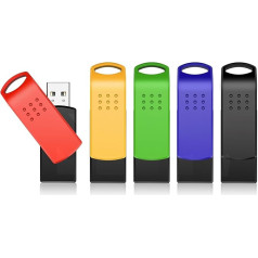 KEXIN USB Stick 16 GB Set of 5 USB 2.0 Memory Sticks, Colourful Metal Housing, Rotating Design - Key Chain Suitable USB Sticks for PC, Desktop, Car