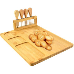 Premium Käsebrett Set, Feinkostbrett Geschenkset, Großes Feinkostbrett Set, Luxus Käsebrett Holz mit 4 Edelstahlklingen, Einweihungsgeschenke Einweihungsgeschenke Einweihungsgeschenke Einweihungsparty