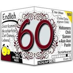 Schlump-Chili Endlich 60 - the funny sharp birthday gift. An original 60th birthday gift idea for men and women