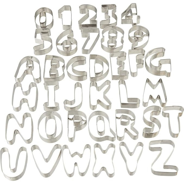 Relaxdays 10024276, silver cookie cutter, 36-piece set, cookie cutters, letters and numbers, biscuit cutter, stainless steel