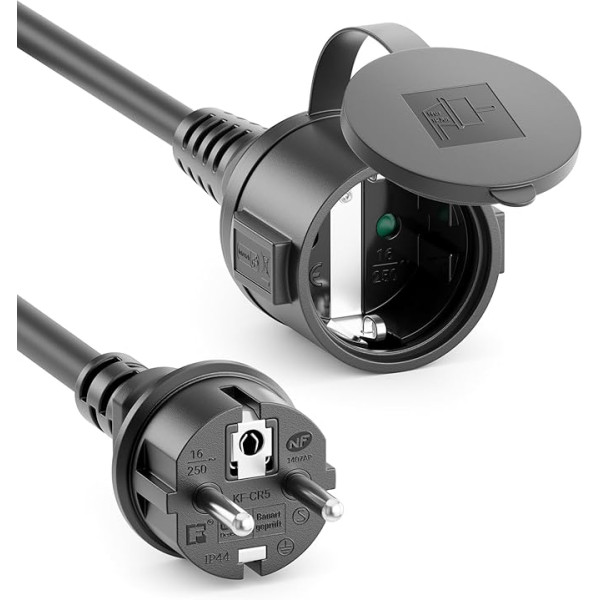 deleyCON 7.5 m Outdoor Extension Cable Power Cable IP44 (H07RN-F 3G1.5 mm²) Power Extension Weatherproof Rubber Cable for Outdoor Use - Protective Contact Plug to Socket - Black