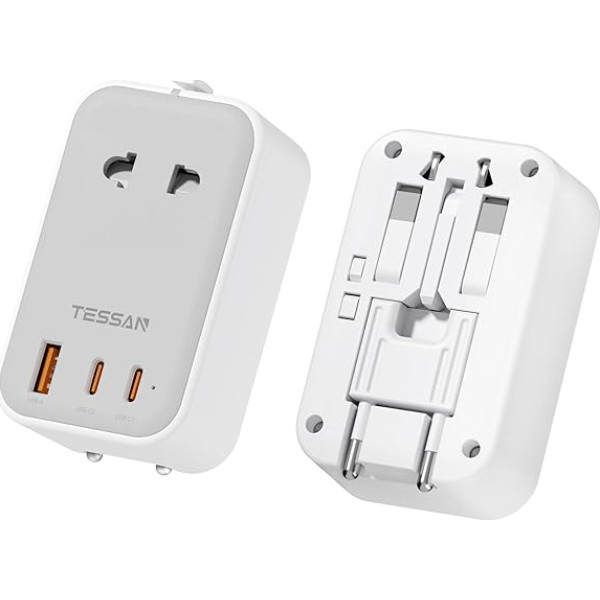 TESSAN Travel Adaptor Worldwide PD 20 W, Universal Travel Adapter with 2 USB C and 1 USB A, International Socket Adapter, Travel Plug Adapter Worldwide for Germany, USA, England, Grey