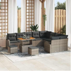 12-teiliges Outdoor-Sofa-Set Grau, mit Kissen 12-teilig, Gartenmöbel-Set 12 Stücke mit Polstern, mit Stauraum