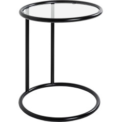 HAKU Round Side Table with Glass Top Black Metal Coffee Table with Safety Glass 5 mm Dimensions H 55 x Diameter 45 cm Style: Modern