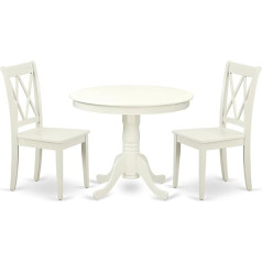 East West Furniture ANCL3-LWH-W Antique 3 Piece Kitchen Set for Small Spaces, Includes Round Dining Table with Base and 2 Solid Wood Seats, 36