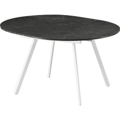 B&D home Round Design Dining Table Till Extendable 120-150 cm with Butterfly Insert, 4-6 People, Marble Table Top, White Metal Frame, Modern Kitchen Table/Dining Room Table