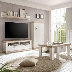 Lomadox Country House Wall Unit Pine White with Chest of Drawers, TV Lowboard, Shelf and Coffee Table