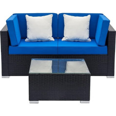 Furniture Set Fully Equipped Rattan Sofa Set with 2 Corner Sofas and 1 Coffee Table Black