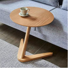 Coffee Table, Small Side Table C Shape, Stylish Wooden Sofa Table in Beautiful Walnut Look, Round Table as Storage Surface for Couch and Sofa 50 x 51 cm (Colour: Wood Colour)
