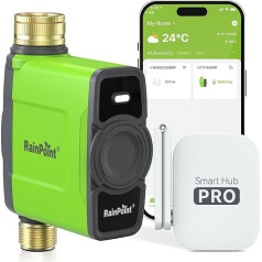 RAINPOINT Irrigation Computer WLAN with Brass Inlet and Outlet, Smart Irrigation Control, APP/Voice Control, Weather Based, Automatic Watering for Garden Lawn, 6 Schedules