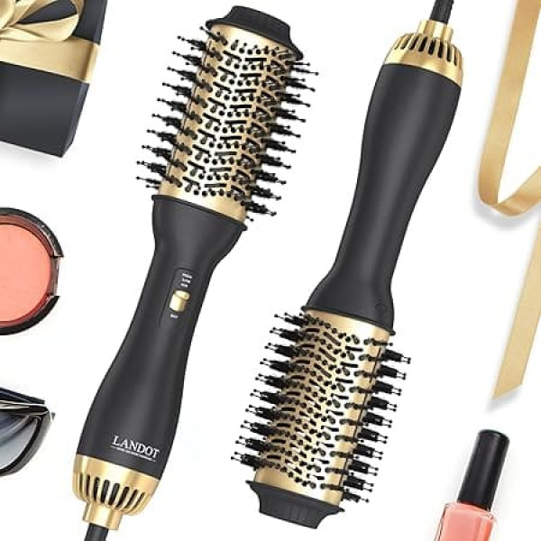 LANDOT Professional styling for home: hot air brush and round brush dryer for salon-beautiful hair | Volume & shine in minutes with this styling brush | The blow dryer brush that prevents matting