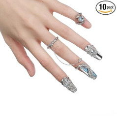 Women's Fingertip Nail Rings, Adjustable Opening Nail Art Charms Accessories, Fingernail Fingertip Claw Nail, Fingernail Tip Ring Set for Female, The Ideal Gift (Blue)