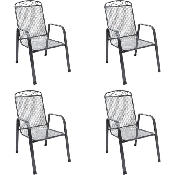 MFG 4 x Zingst-Snail Expanded Metal Stackable Chairs in Anthracite, 4-Way Coating, UV and Weather Resistant, Made in Germany, TÜV, GS and Gastro Tested