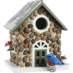CEDAR ALPHA Masterpiece Bluebird House for Outside,Hanging Bird House for Outdoor, River Pebbles Birdhouse for Outside, Garden Statue Solid Wood Longtime Lasting, Post Pole Mountable Stone Villa,