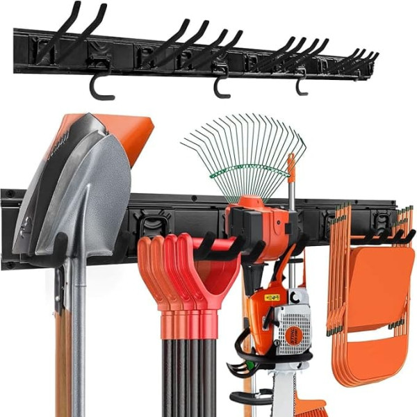 Tool Rack Kits, Garage Wall Organization Hanger with 3 Mop Holder Hooks and 6 Hooks, 8 Inch Hooks, Garden Yard Shovels, Rakes for Thread, Hedge Trimmer, Broom, Folding Chairs, Ladders and More