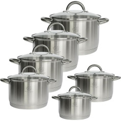 Stainless Steel Induction Saucepan Set - 5-Layer Base for Even Heating, Dishwasher & Oven Safe, Cool Touch Handles, Suitable for All Hob Types, Durable Cookware Set (12-Piece)