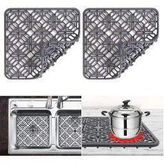 Silicone Sink Mat, Pack of 2 Sink Liners, Can Be Cut to Size, 30 x 30 cm, Sink Protection, Foldable, Heat Resistant and Non-Slip Kitchen Drip Coaster, Protective Insert, Dark Grey