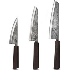 Kitchen Knife Set (3 Pieces) | Chef's Knife, Santoku Knife & Vegetable Knife with Ebony Handle | 13, 17 & 19 cm Carbon Steel Blade | Black Pearl 19, Habanero-17 & Jalapeno-13